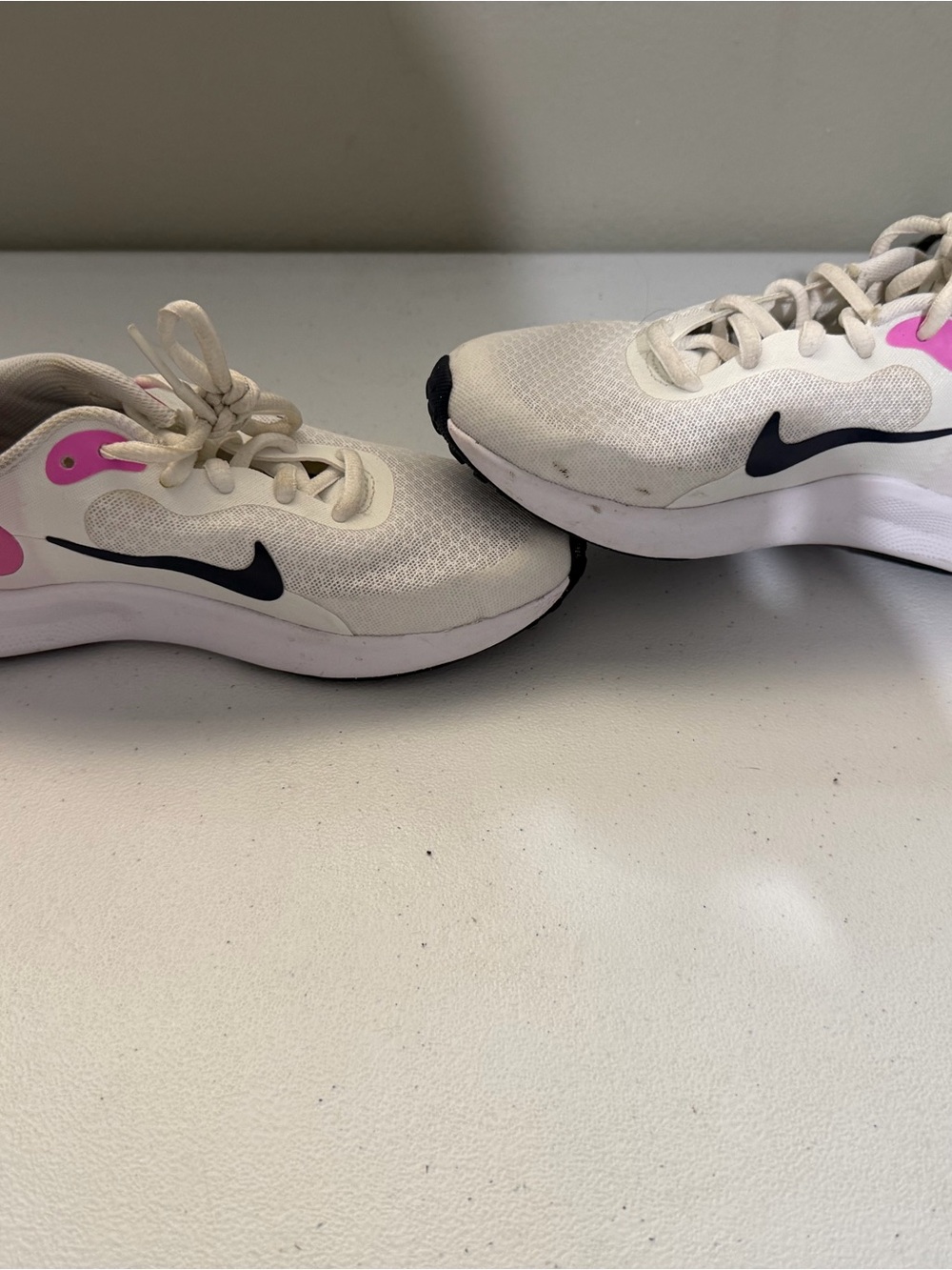 Nike Kids White Sneakers with Pink and Black Details